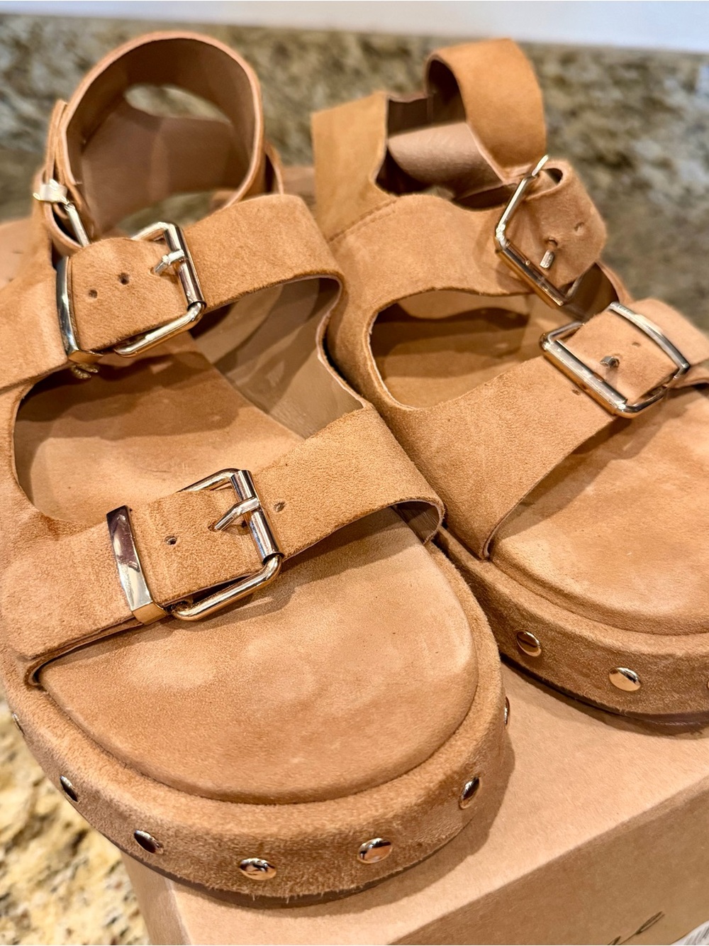 Matisse NINA Fawn Suede Studded Platform Buckle Sandals
